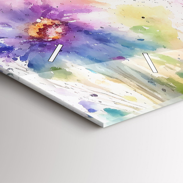 Ceas orizontale de perete din sticlă Flori pictate