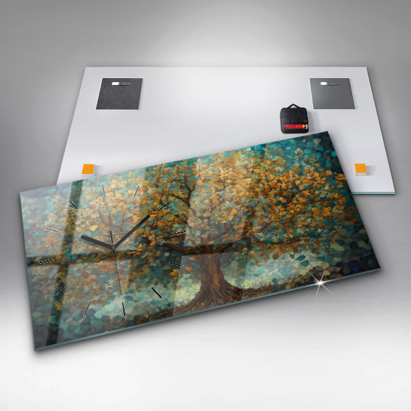 Ceas orizontale de perete din sticlă Arborele de mozaic