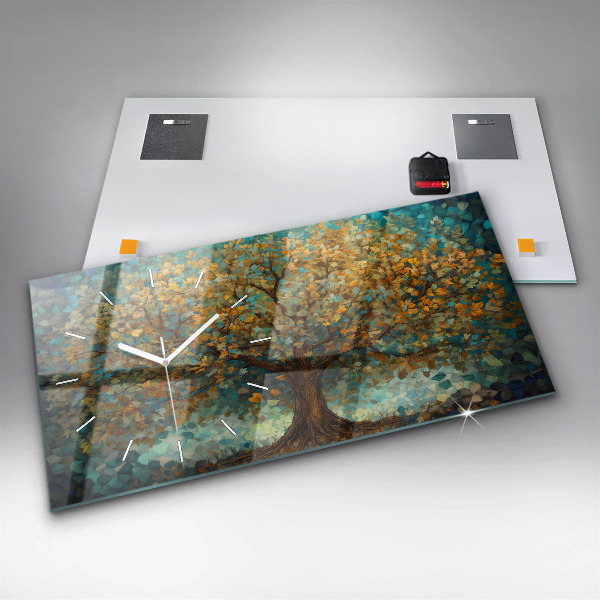 Ceas orizontale de perete din sticlă Arborele de mozaic