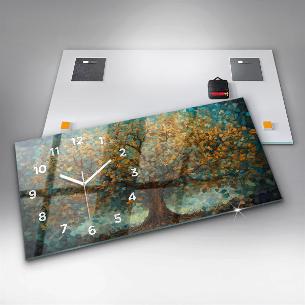 Ceas orizontale de perete din sticlă Arborele de mozaic