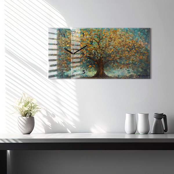 Ceas orizontale de perete din sticlă Arborele de mozaic