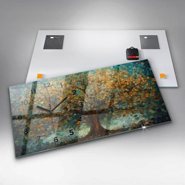 Ceas orizontale de perete din sticlă Arborele de mozaic