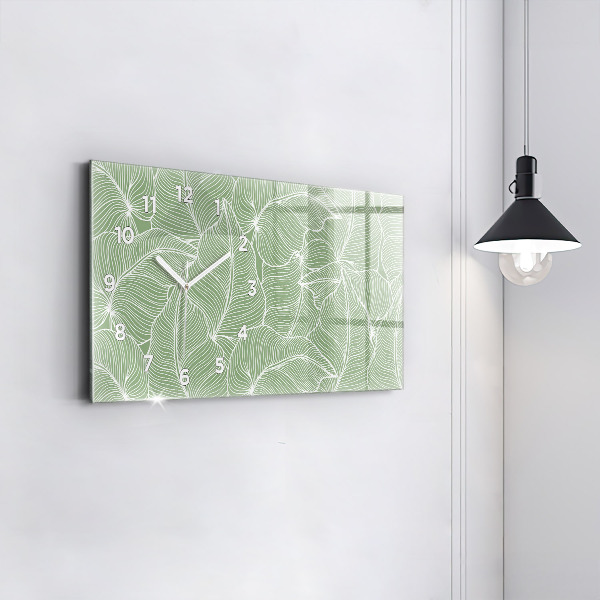 Ceas orizontale de perete din sticlă Modelul frunzelor naturii