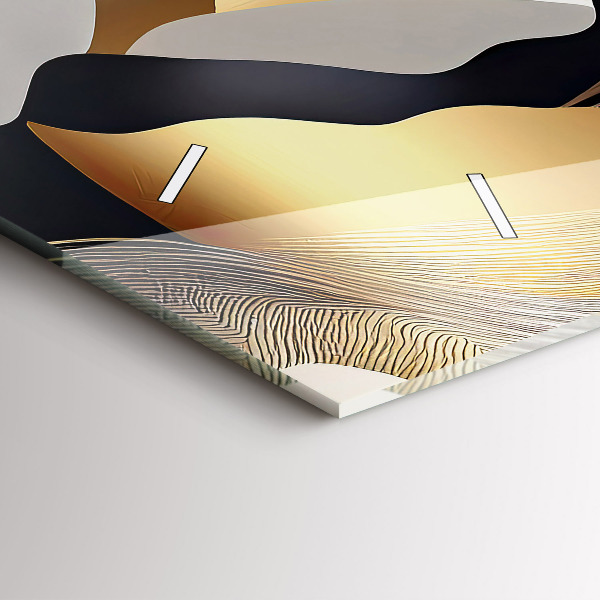 Ceas orizontale de perete din sticlă Munți de aur abstracti