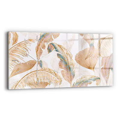 Ceas orizontale de perete din sticlă Natura frunze model