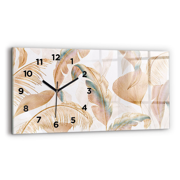Ceas orizontale de perete din sticlă Natura frunze model