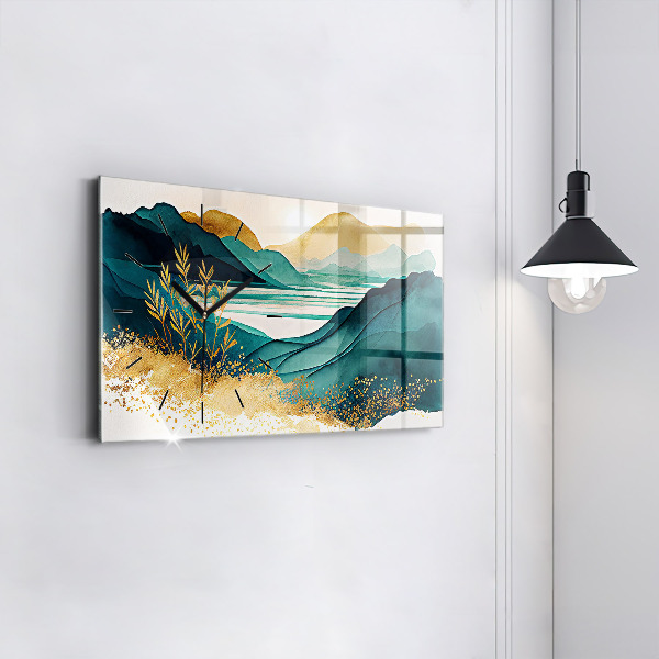 Ceas orizontale de perete din sticlă Peisaj montan