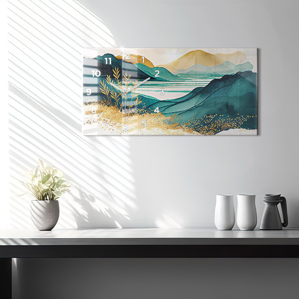 Ceas orizontale de perete din sticlă Peisaj montan