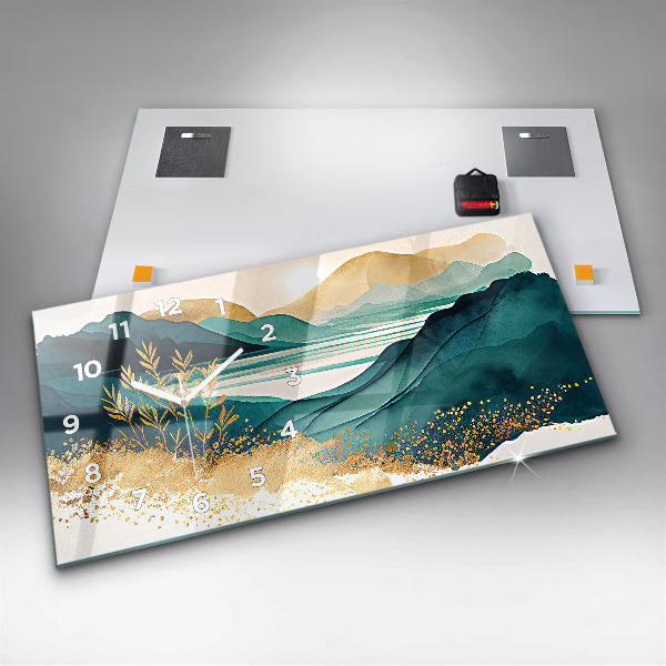 Ceas orizontale de perete din sticlă Peisaj montan