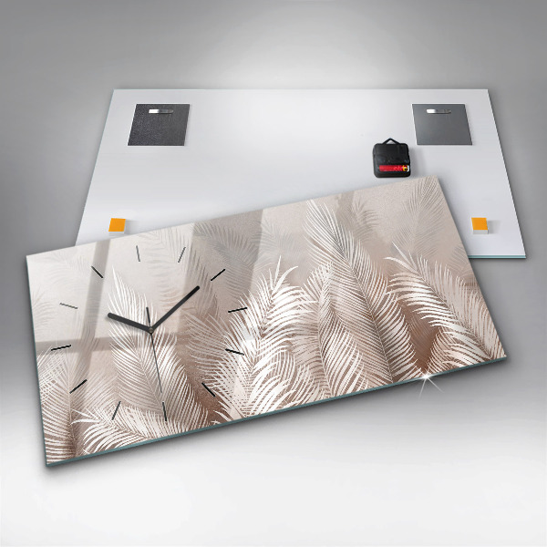 Ceas orizontale de perete din sticlă Frunze tropicale