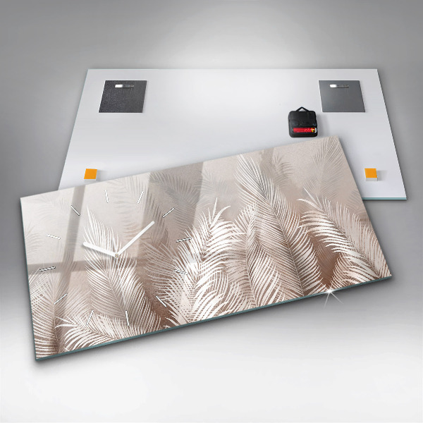 Ceas orizontale de perete din sticlă Frunze tropicale