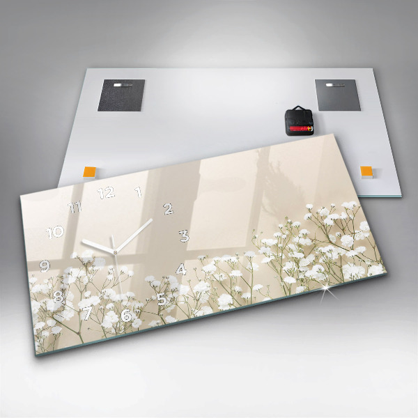 Ceas orizontale de perete din sticlă Flori înflorite