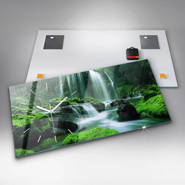 Ceas orizontale de perete din sticlă Cascada printre mușchi