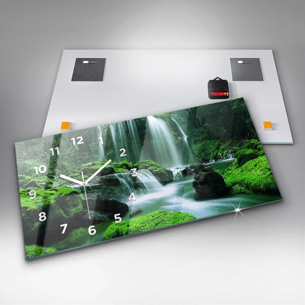 Ceas orizontale de perete din sticlă Cascada printre mușchi