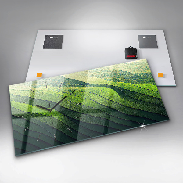 Ceas orizontale de perete din sticlă Câmpuri verzi abstracte