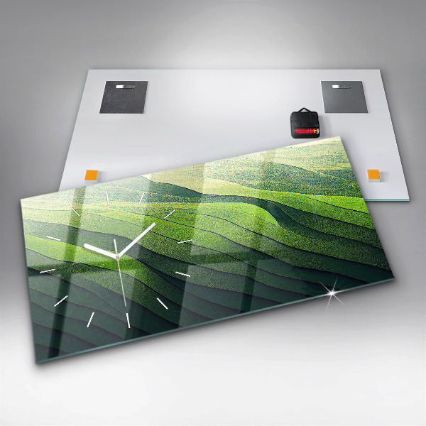 Ceas orizontale de perete din sticlă Câmpuri verzi abstracte