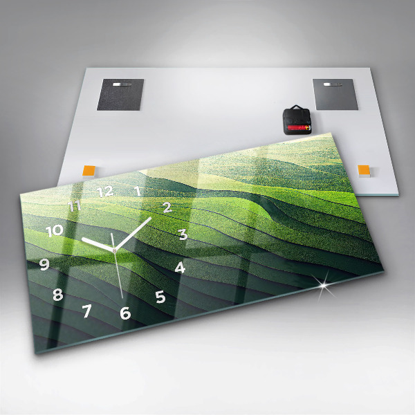 Ceas orizontale de perete din sticlă Câmpuri verzi abstracte