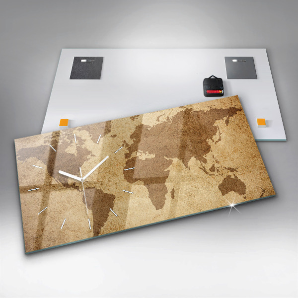 Ceas orizontale de perete din sticlă Harta lumii vintage