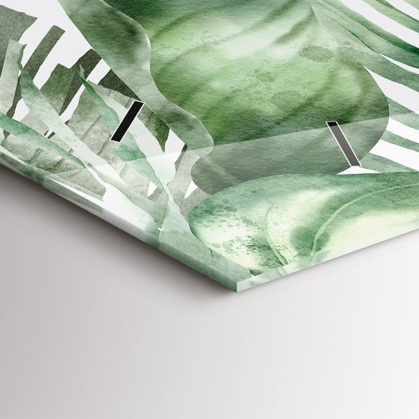 Ceas orizontale de perete din sticlă Plantați frunze