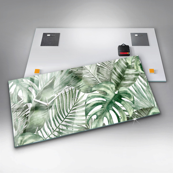 Ceas orizontale de perete din sticlă Plantați frunze