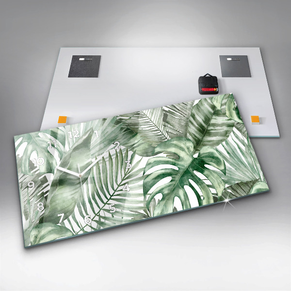 Ceas orizontale de perete din sticlă Plantați frunze