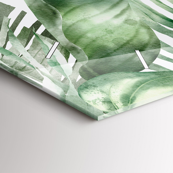 Ceas orizontale de perete din sticlă Plantați frunze