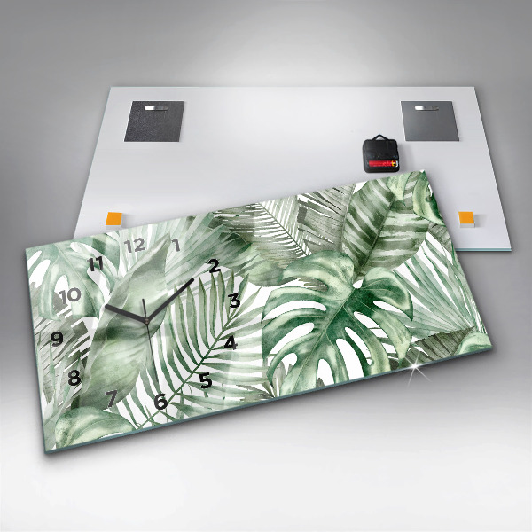 Ceas orizontale de perete din sticlă Plantați frunze
