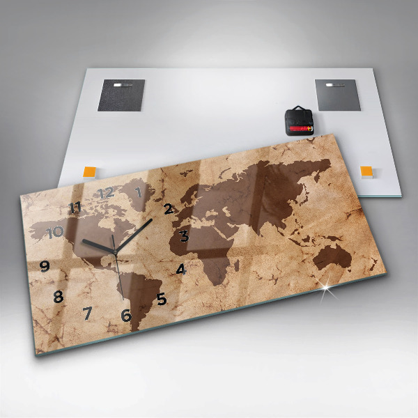 Ceas orizontale de perete din sticlă Harta lumii vintage