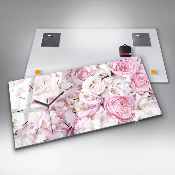 Ceas orizontale de perete din sticlă Flori decorative