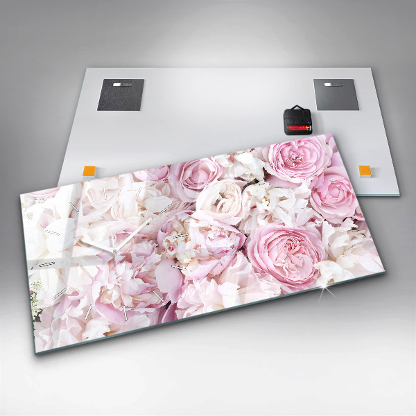 Ceas orizontale de perete din sticlă Flori decorative