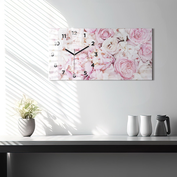 Ceas orizontale de perete din sticlă Flori decorative