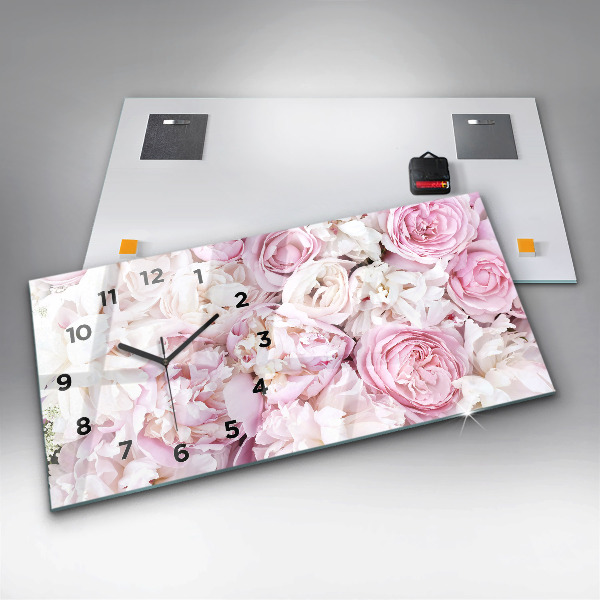 Ceas orizontale de perete din sticlă Flori decorative