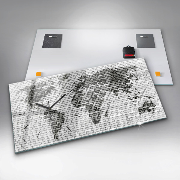 Ceas orizontale de perete din sticlă Harta lumii zid de cărămidă
