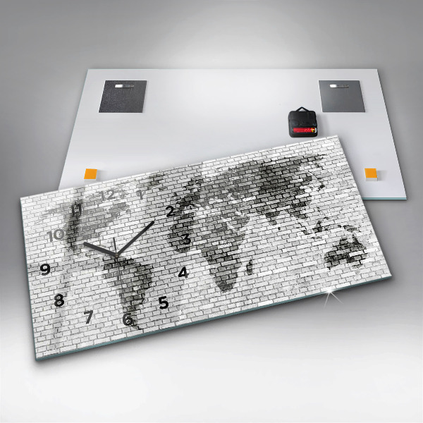 Ceas orizontale de perete din sticlă Harta lumii zid de cărămidă
