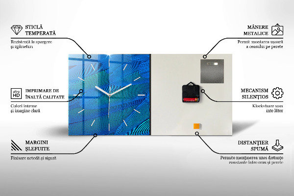 Ceas orizontale de perete din sticlă Curcubeu abstract