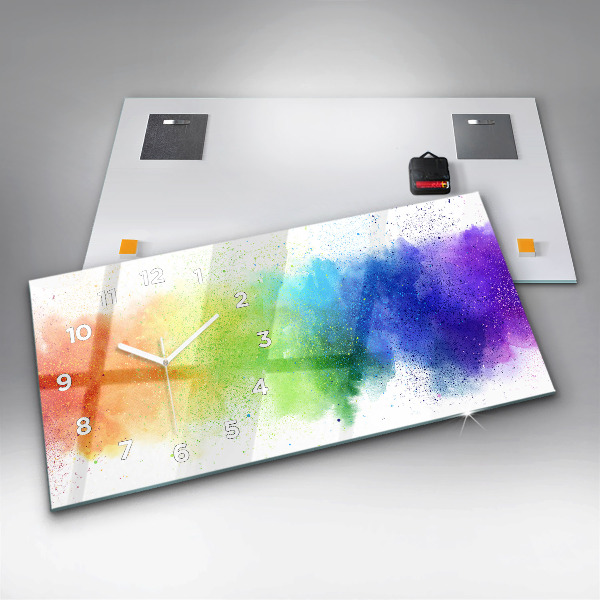 Ceas orizontale de perete din sticlă Curcubeu abstract
