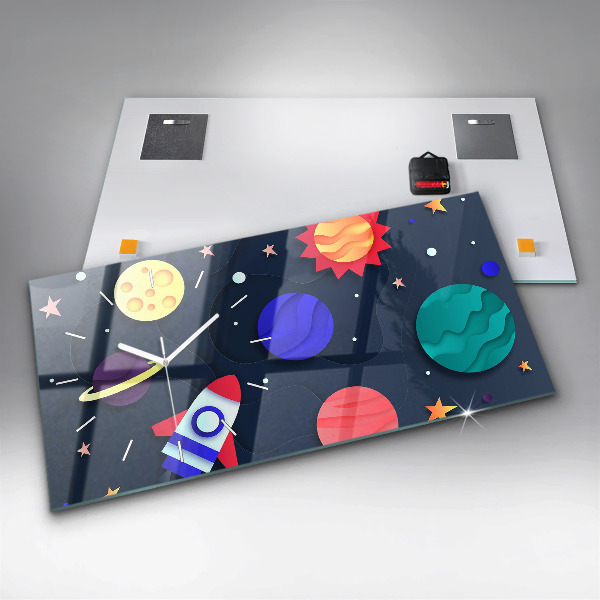 Ceas orizontale de perete din sticlă Cosmosul copiilor