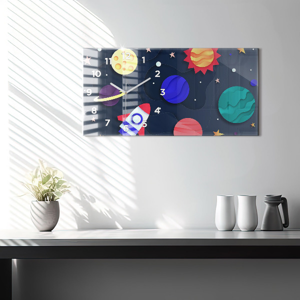 Ceas orizontale de perete din sticlă Cosmosul copiilor