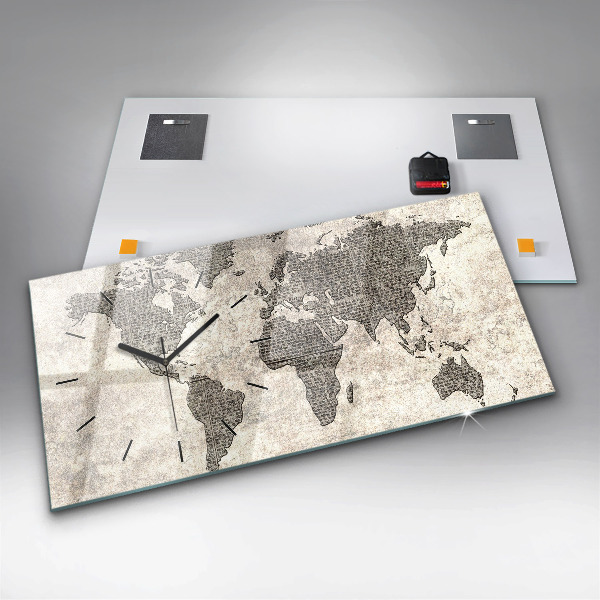 Ceas orizontale de perete din sticlă Harta lumii ziar