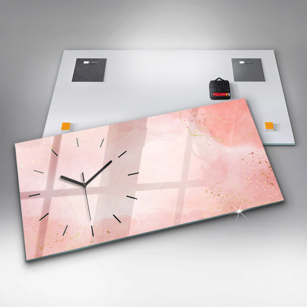 Ceas orizontale de perete din sticlă Marmură roz