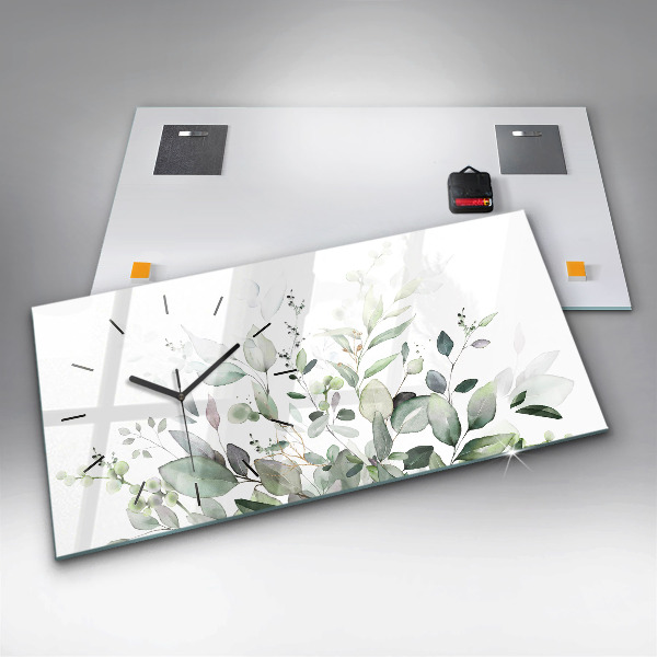 Ceas orizontale de perete din sticlă Frunze de plante
