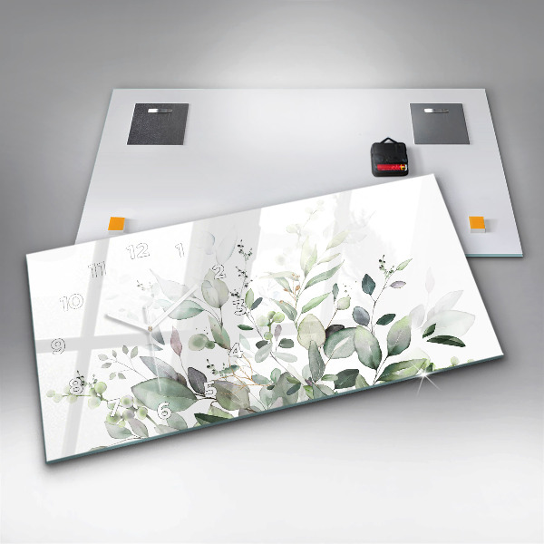 Ceas orizontale de perete din sticlă Frunze de plante