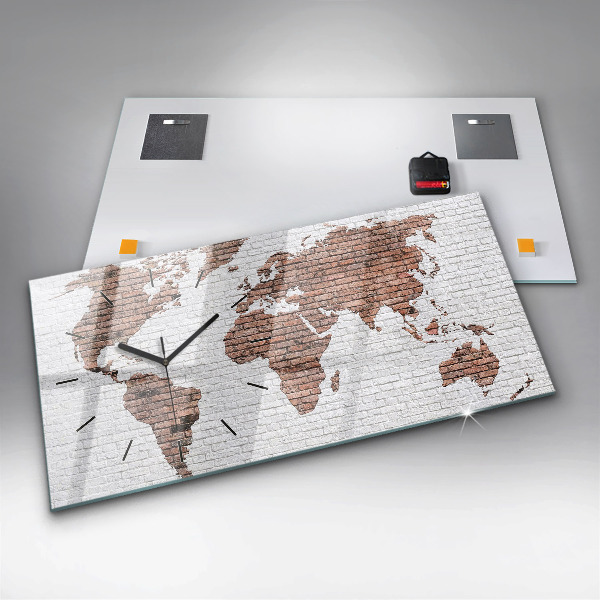 Ceas orizontale de perete din sticlă Harta lumii din cărămidă