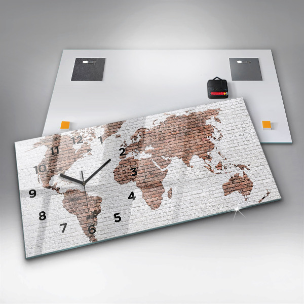 Ceas orizontale de perete din sticlă Harta lumii din cărămidă