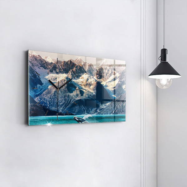 Ceas orizontale de perete din sticlă Balena de apă