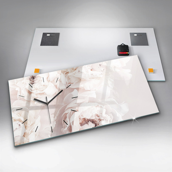 Ceas orizontale de perete din sticlă Flori de bujor