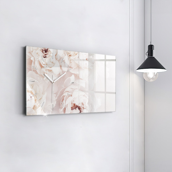 Ceas orizontale de perete din sticlă Flori de bujor