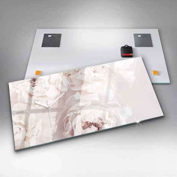 Ceas orizontale de perete din sticlă Flori de bujor