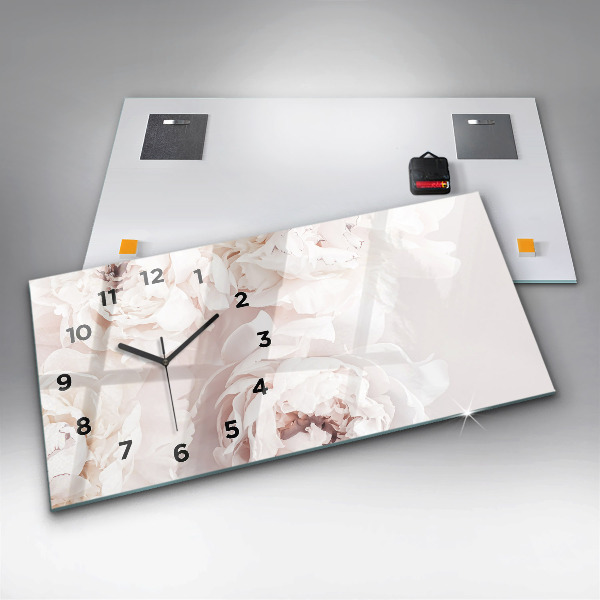 Ceas orizontale de perete din sticlă Flori de bujor