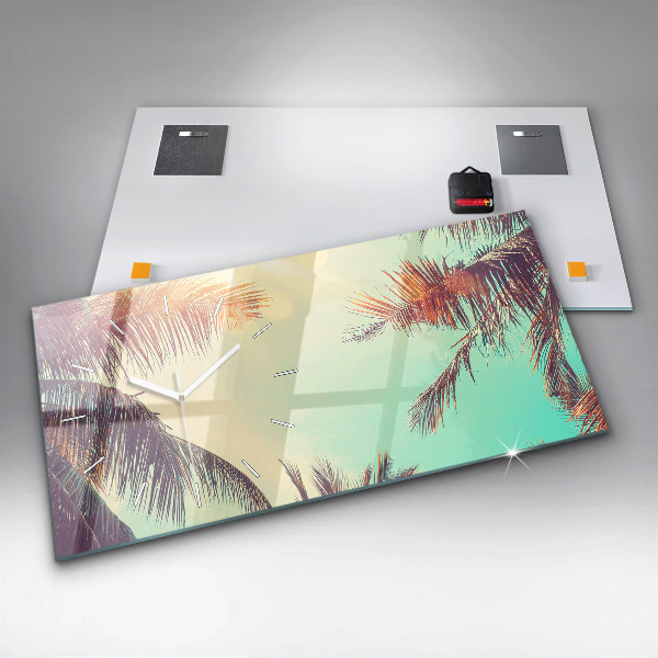 Ceas orizontale de perete din sticlă Palmieri tropicali
